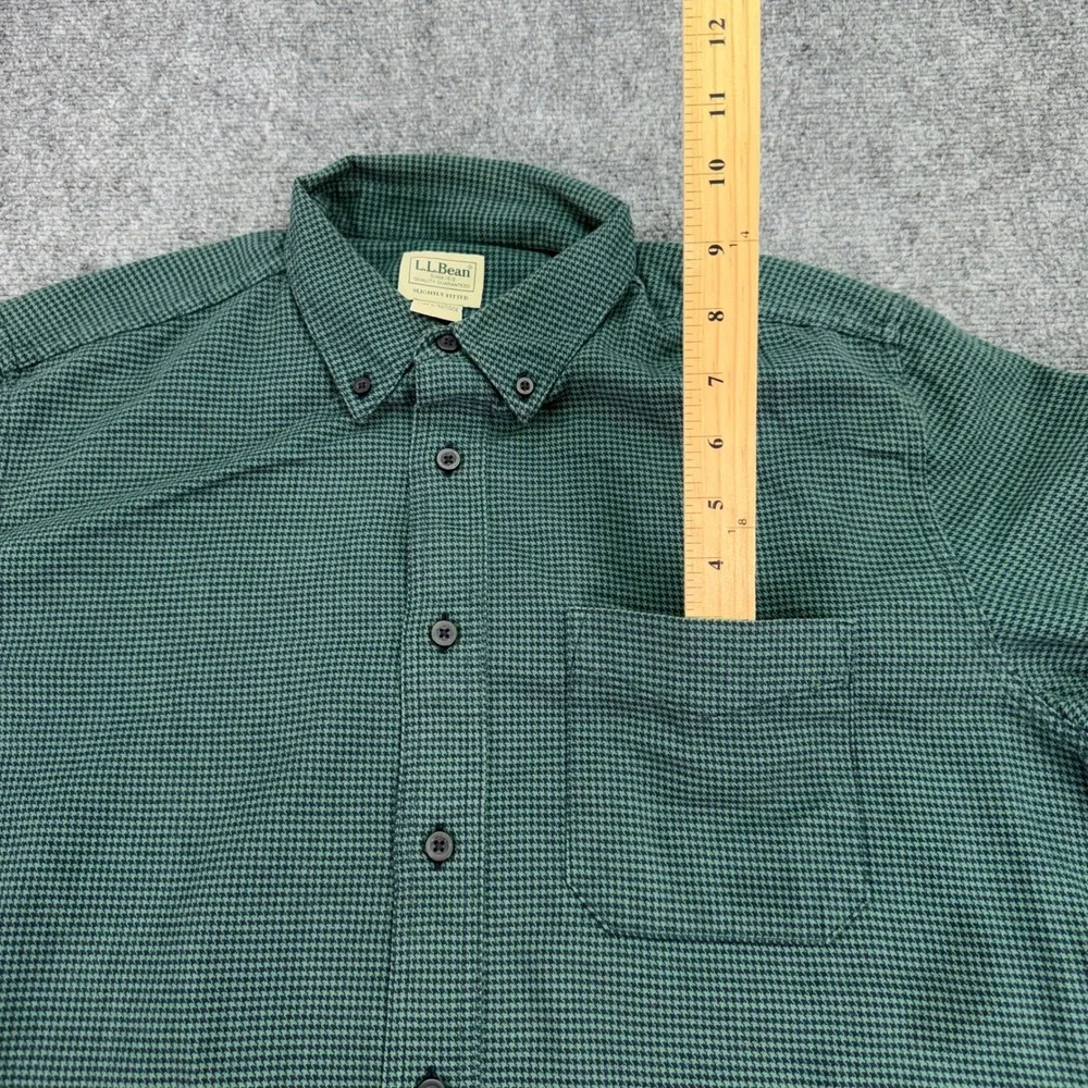 LL Bean Shirt Mens LT Tall Green Wicked Good Flannel Houndstooth Slightly Fitted